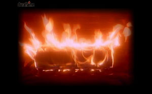 burning, log, fireplace, fire