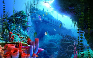 sea, ocean, sunken ship, underwater, water, fish, coral reef