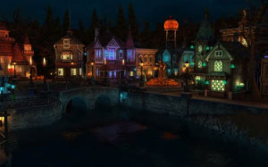 holiday, halloween, village, spooky, pumpkin, jack o’lantern, spider, skeleton, bat