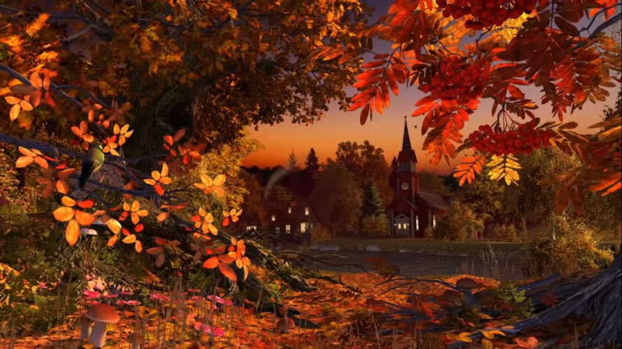 nature, autumn, fall, evening, country, wood, forest, sunset, creek, leaves