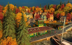 village, fall, autumn, evening, sunset, streets, town