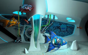sci-fi, aquarium, water, swimming