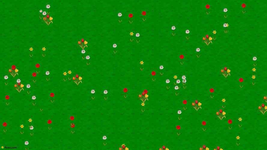 cartoon, spring, flowers, wildflowers, grass, field