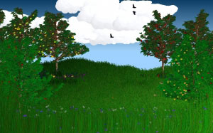 woodland, forest, nature, landscape, trees, painting, birds, butterflies, leaves, rain