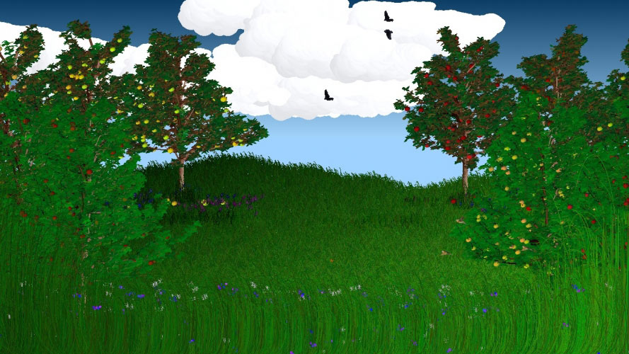 woodland, forest, nature, landscape, trees, painting, birds, butterflies, leaves, rain