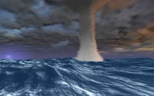 sea storm, ocean, swirl, sunset, lightning