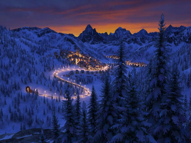 winter, landscape, nature, alps, village, valley, mountain, holiday, xmas, christmas, new year, holiday