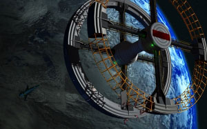 space station, space travel, earth, planet, atmosphere, clouds, space, orbit, technology, construction, science fiction, utopia, space art, a space odyssey