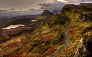 landscape, nature, mountains, road, england, scotland, united kingdom, lake, water, europe, quairaing, island