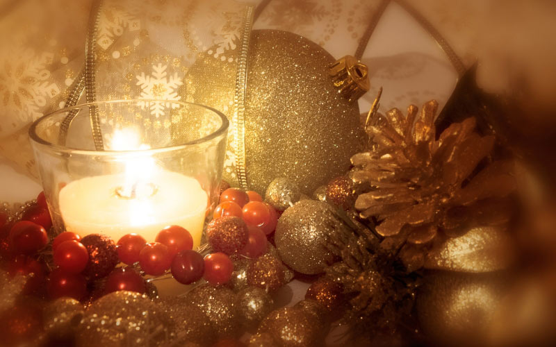background, christmas, holiday, candles, ornaments