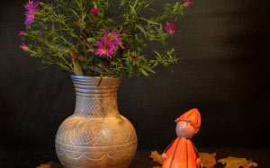 aster, flower, leaves, still life, figurine, flower arrangement