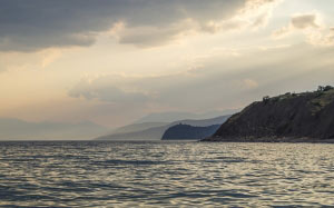 sea, shore, rocks, sky, clouds