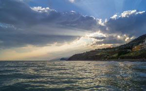 sea, shore, rocks, sky, clouds