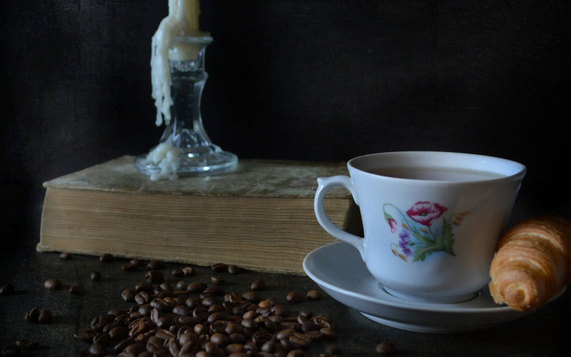book, books, coffee, still life, candle, cup