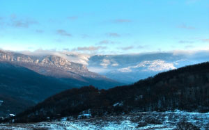 лес, горы, природа, снег, пейзаж, зима