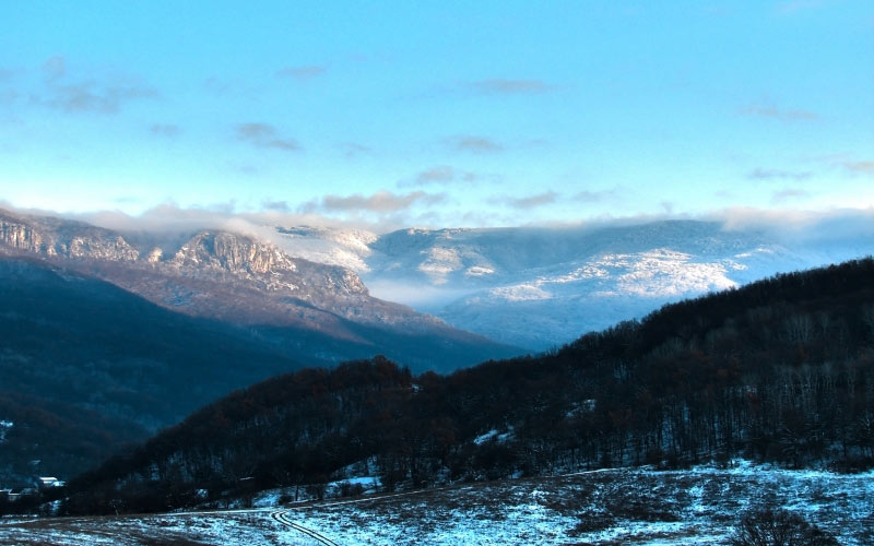 лес, горы, природа, снег, пейзаж, зима