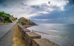seaside, shore, road, sea