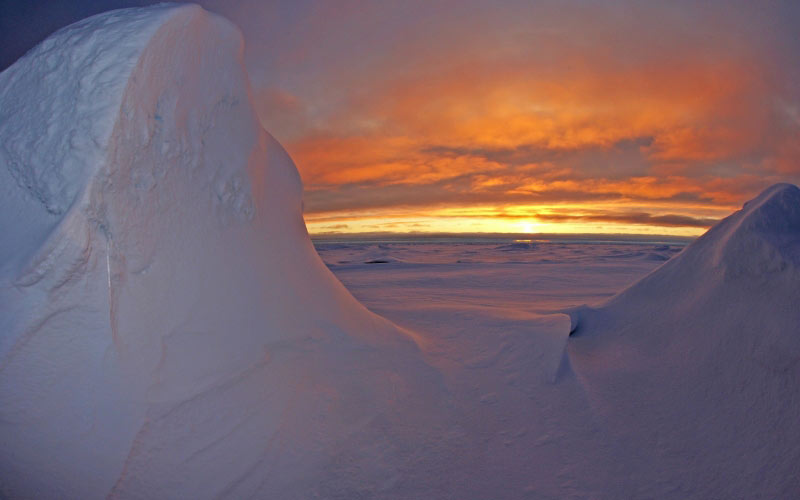 Arctic Ocean, sea, sunset, sky, clouds, winter, snow, ice, landscape, nature,