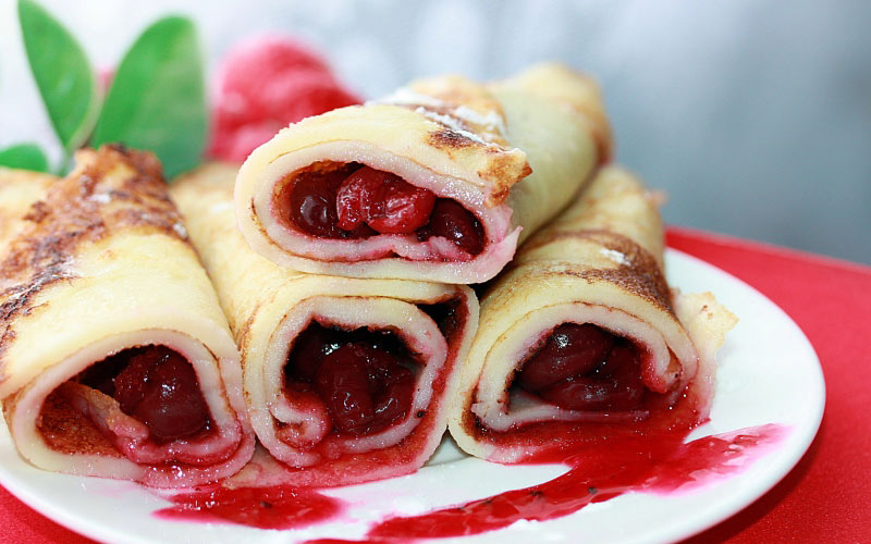 pancakes, jam, cherry, delicious, carnival, stuffing, holiday, currants, food