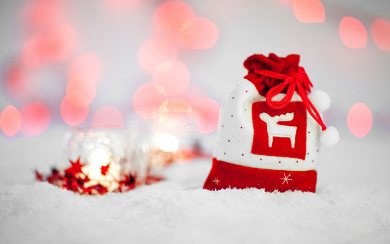 bag, celebration, christmas, concept, december, decoration, decorative, festive, gift, holiday, present, red, sack, season, seasonal, xmas, snow