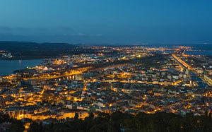 Sète, Hérault, город, вечер, огни, Франция