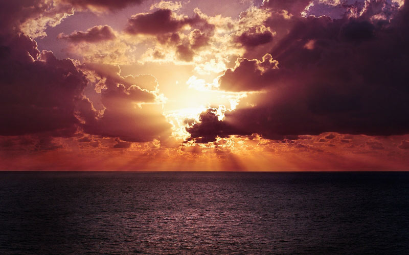 horizon, sky, sunset, ocean, water, sea, sunrise, dusk, dawn, seascape, nature, clouds, sunlight