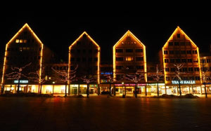 christmas, christmas lights, christmas decoration, cathedral square, night, dark, houses, shopping street