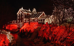 Clifton, mill, Ohio, christmas, lights, Little Miami River, new year, night, evening