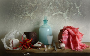 food, cooking, kitchen, still life, pepper, bacon, home brew, bread, garlic