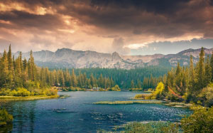 landscape, nature, mountains, lake, forest, woods