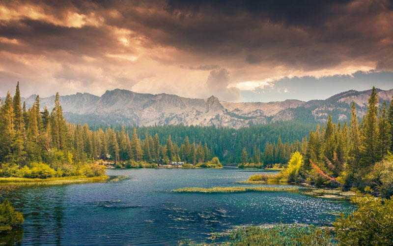 landscape, nature, mountains, lake, forest, woods