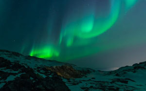 landscape, mountains, sky, evening, night, nature, snow, northern lights, north