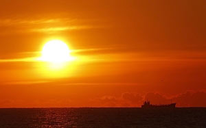 seascape, sunset, ship, sea, sky, ocean, sun