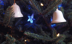 bell, ceramic, decoration, fir, pine, tree, festive, seasonal, christmas tree, handing ornaments, christmas