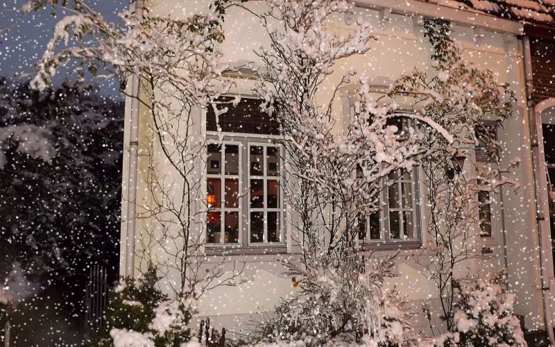 winter, snow, town, house