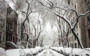 city, winter, street, covered with snow, snow, cars, nature, season, houses, buildings