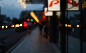 street, city, lights, night, evening, lens, blur, shops, colors
