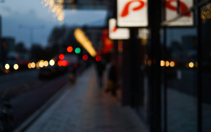 street, city, lights, night, evening, lens, blur, shops, colors