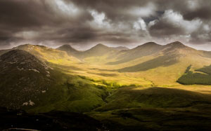 mountain, forest, clouds, sky, landscape, nature