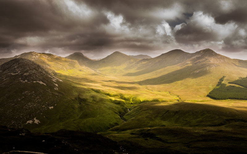 mountain, forest, clouds, sky, landscape, nature