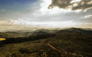 landscape, mountains, nature, sky, clouds, forest, ray of sunshine, hills, sunbeams