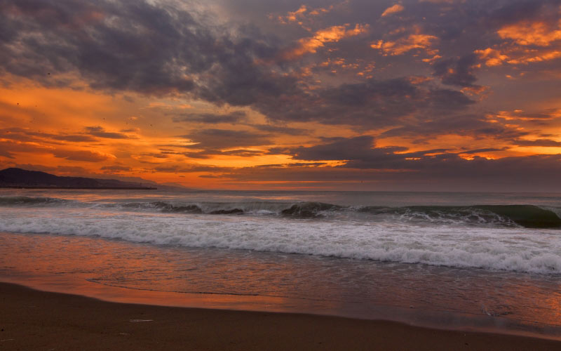 spain, sea, nature, sky, sunset, beach, sand, water, clouds, ocean, waves, seascape, seashore