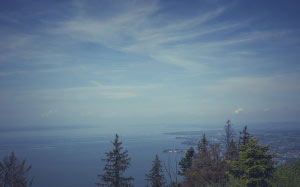 sea, landscape, nature, sky, water, clouds, ocean, trees, view