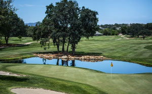 golf course, sports, pond, grass, golf, landscape, field, lawn, flag