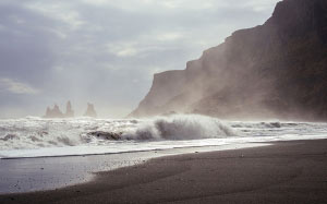 waves, shore, ocean, beach, sea, windy, mountains, cliffs, water, clouds, sunshine, sand