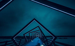 bridge, winter, dark, snow, landscape, clouds, evening, night