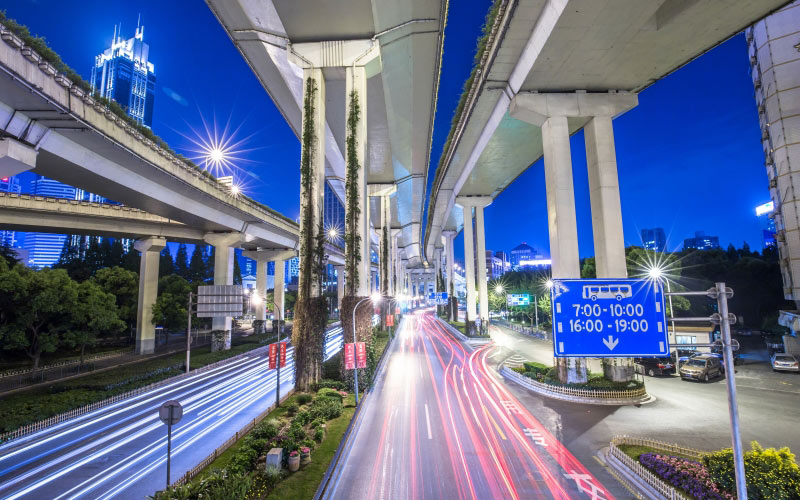 shanghai, china, city, night, lights, bright, road, overpass
