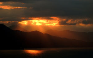sunset, mountains, nature, island, scenic, tropical, clouds, paradise, landscape, resort, vacation