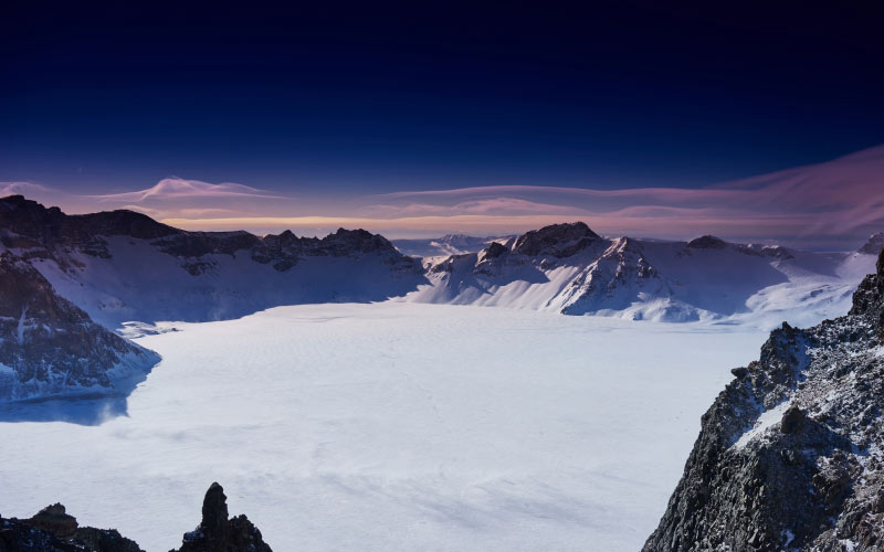 landscape, nature, mountains, china, changbai mountain, winter, sky, snow