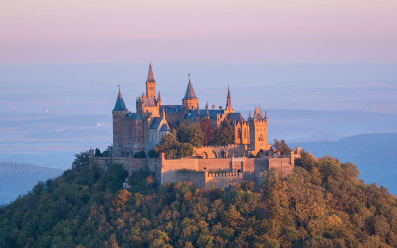 castle, sunrise, fortress, morgenstimmung, hohenzollern castle, germany, mountain, architecture, history